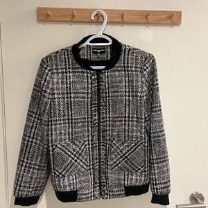 Karl Lagerfeld Black and White Checkered Bomber Jacket
